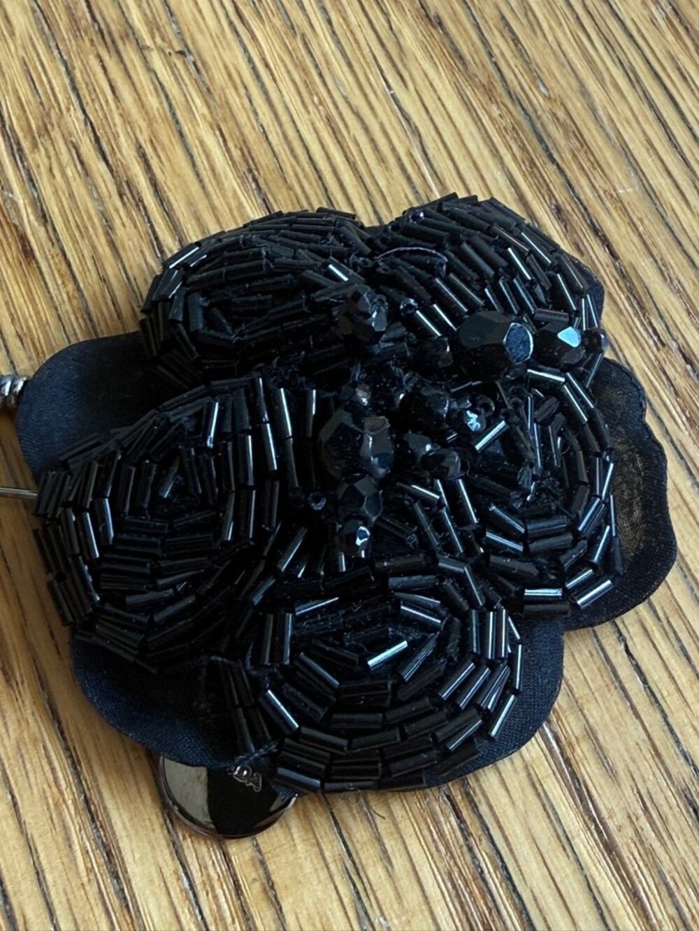 Prada Black Beaded Fabric Flower Brooch Pin, EUC - Picture 2 of 5